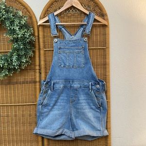 TORRID denim short overalls shortalls summer rolled cuff size 10